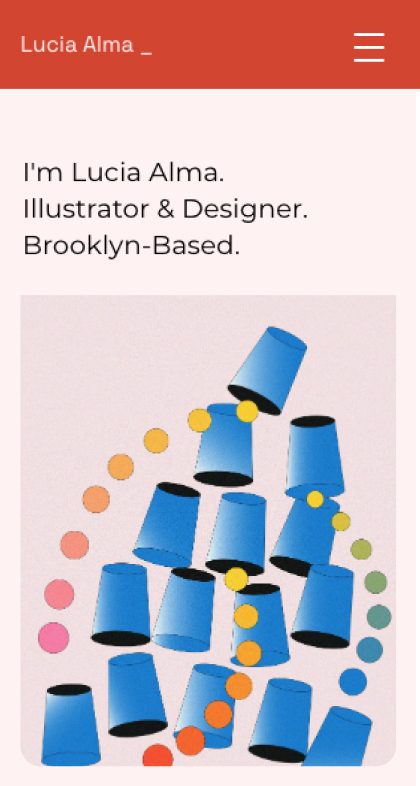 Website template as seen on mobile for a portfolio website template of a designer showing an illustration of cups.