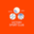 A vibrant sports logo featuring three white circular ball icons above the text “Victory Sports Club” on a solid orange background.