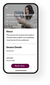 Image of the Wix Mobile app that allows clients to book classes on-the-go